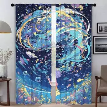 Шторы «Шепот звезд» для гостиной, занавески для перегородки, домашний интерьер, шторы из 2 предметов, тюль для спальни, абажуры для кухни W50xH70cmx2pcs-CL