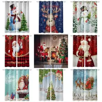 Шторы Шторы Санта Старый Санта Клаус Рождественская елка Рождество Гостиная Оконные шторы Высокое затемнение Новая мода Различные узоры W55 X H120cm X 2&HOOK