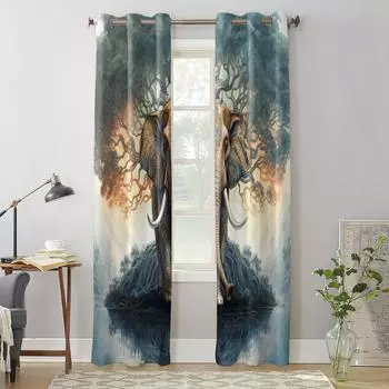 Шторы со слоном в богемном стиле для спальни, гостиной, оконные шторы, жалюзи, кухня, домашний декор, шторы 135W x 60H(cm) x1