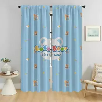 Шторы со спящим медведем для гостиной, занавески для перегородки, домашний интерьер, шторы из 2 предметов, тюль для спальни, кухни, камеры W50xH70cmx2pcs-CL