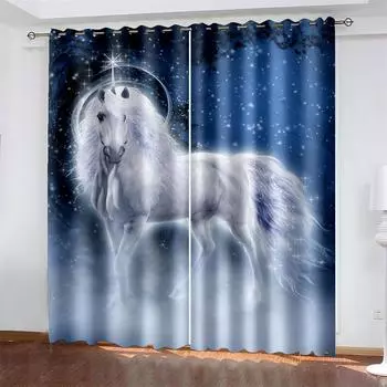 Шторы Unicorn Blackout Fantasy Unicorn Pattern Оконные шторы для девочек, детей, спальни, гостиной, шторы, 2 панели W132cm x H160cm&Hook
