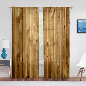 Шторы в деревенском стиле Western Brown Primitive Wood Curtains для гостиной, кухни, спальни, 2 панели, Cortina, карман на штанге (W50cmxH50cm)x2&Rod Pocket