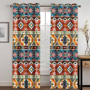 Шторы в полоску желто-красного цвета в богемном стиле, 2 панели, декор для дома в эфиопском стиле, шторы для гостиной и спальни 50W130H(CM)X2PCS&Grommet Top