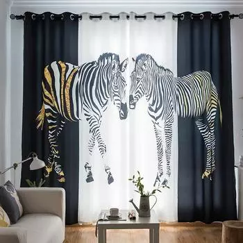 Шторы в скандинавском стиле с высокой степенью затемнения, легкие, роскошные, простые, современные, для гостиной, спальни, затемнение, черно-белые, зебра, плотные, новые W55 X H120cm X 2&HOOK