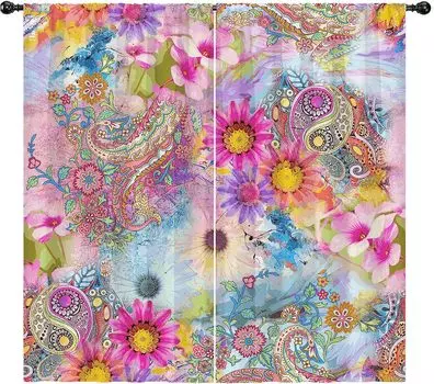 Шторы в стиле бохо с узором «цветок пейсли», 3D-принт, оконные шторы, спальня, декор гостиной 2x50W130H(CM)40x51in&Hook