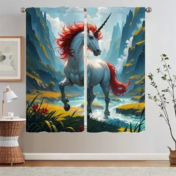 Шторы в виде единорога для украшения спальни, прозрачные шторы для гостиной, шторы для ванной комнаты, подхваты для перегородок W50xH70cmx2pcs-CL