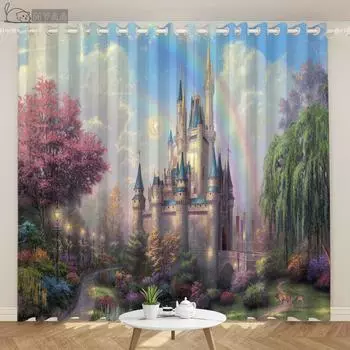 Шторы в виде замка принцессы для детей, занавески для спальни для девочек, занавески для кухни, занавески для кабинета, занавески для гостиной 2x60Wx50H(CM)&Rod Pocket