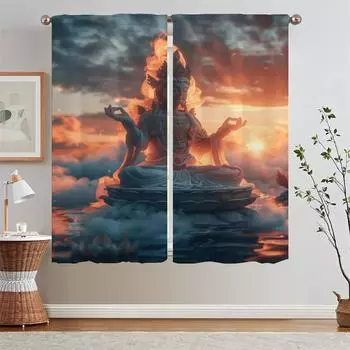 Шторы-занавески для спальни «Будда сияет» для окон, дешевые вещи с бесплатной доставкой для украшения гостиной и жалюзи W50xH70cmx2pcs-CL