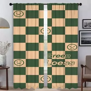 Шторы-занавески в шахматном порядке, 2 шт., занавеска на окно для комнаты, 2 панели тюля для перегородки спальни, украшение на Хэллоуин W50xH70cmx2pcs-CL