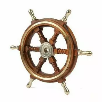 Штурвал корабля - ручная работа, морская латунь и дерево, 45,72 см, декор, подарок, коллекционный как