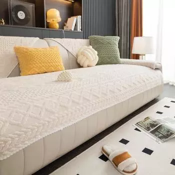 Shu Cotton Velvet Winter Plush Sofa Cushion Non-Slip Fabric Four Seasons Universal Leather Sofa Winter Full Covered Sofa Cover Slipcover 70X70