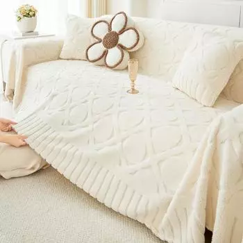 Шу хлопковый бархатный чехол для дивана, зимний кремовый стиль, чехол для дивана, новинка 2024, утолщенный флис, теплая диванная подушка 180*130