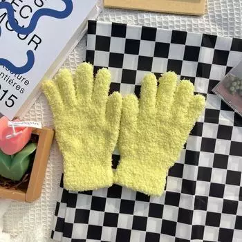 Shuangsheng Ouni Cute Plush Gloves Women s Winter Thickened Cycling Thermal Coral Fleece Candy-Colored Five-Finger Cold-Proof CHICKEN YELLOW All yards