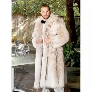 Шуба длинная мужская леопардовая принт эко-мех искусственный лисьий мех пальто 2XL белый