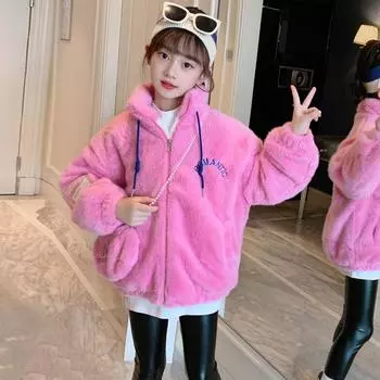 Шуба для девочек, верхняя одежда из хлопка, пальто, куртка, теплая, утолщенная, плюс бархат, зимняя, осенняя, рождественская, детская одежда 170cm синий