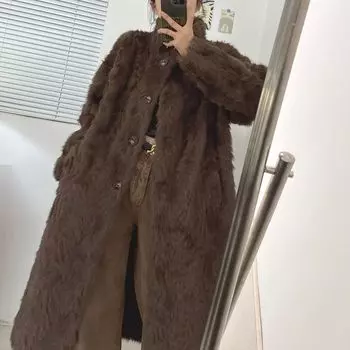 Шуба из экологически чистой шерсти мелкого озера овчина интегрированная имитация шерсти свободная длинная осень и зима S белый