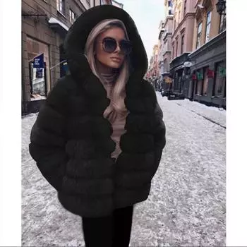 Шуба из искусственного меха лисы новая шуба средней и длинной длины женская шуба с длинными рукавами S чёрный