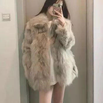 Шуба из искусственного меха Стильное и теплое пальто M бежевый