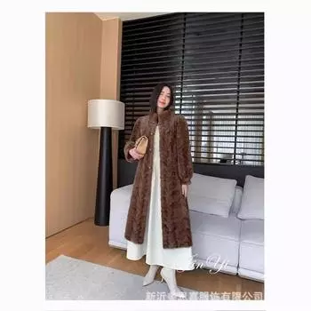 Шуба из искусственной норки с мехом норки женская новинка 2024 года воротник-стойка средняя и длинная меховая норковая женская шуба S светло-коричневого