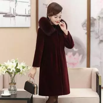 Шуба из искусственной норки женская, средняя и длинная, большого размера, утолщенная талия, тонкая, с капюшоном, искусственный норковый бархат, искусственный мех M fits 80-50kg чёрный