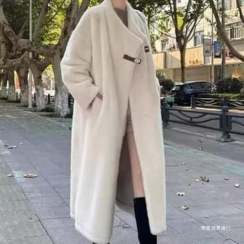 Шуба из меха, меховая, шуба из меха 2024 года, зима, новый, благородный, длинный, экологически чистый, утолщенный, норковый, свободный, высокое качество S белый