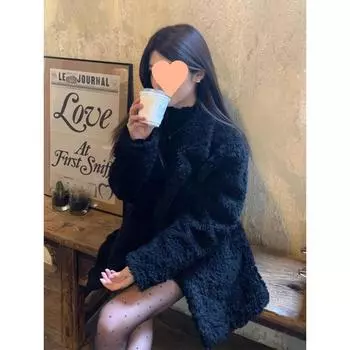 Шуба из ягненка, новый свободный верх, утолщенное осенне-зимнее черное пальто из меха S чёрный