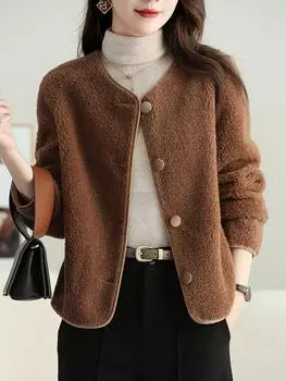 Шуба из ягненка зимняя новая меховая интегрированная шуба женская короткая маленькая ароматная австралийская шерсть стрижка овец S 90-105