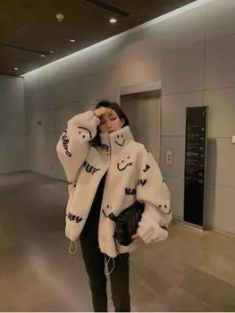 Шуба из зернистого искусственного ленивого кролика, свитер из искусственного меха ягненка, шуба из искусственного меха с хлопком, утолщенное пальто из хлопка, шуба из хлопка, молодая S