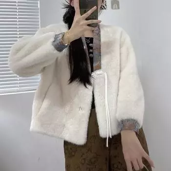 Шуба из золотистой норки для женщин, имитация норки на пуговицах, цельная норковая шуба, новые зимние модели S белый