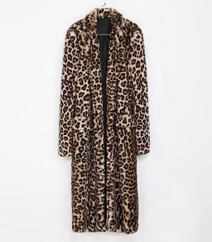 Шуба с леопардовым принтом женская одежда 2024 осень-зима утолщенная теплая кроличья плюшевая шуба большого размера длинная искусственная шуба S леопардовый