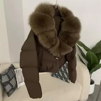 Шуба женская осень зима белая утиная пуховая куртка короткое пальто теплое XS