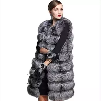 Шуба, жилет, женский осенне-зимний длинный жилет из лисьего меха, без рукавов, меховое пальто L серый