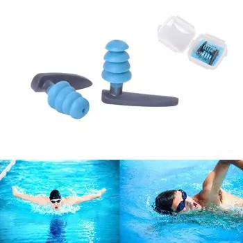 Шумоподавление Звукоизоляция Мягкие силиконовые вкладыши для ушей Защита ушей Беруши для плавания синий