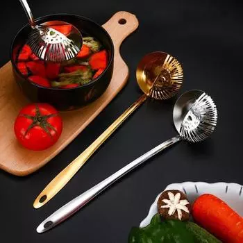 Шумовка из нержавеющей стали для жарки и приготовления пищи 2 в 1 шумовка с длинной ручкой серебряный