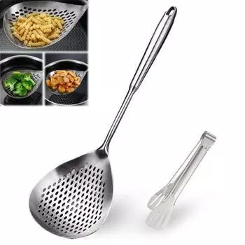 Шумовка из нержавеющей стали и зажим для пасты, шумовка, дуршлаг, многоцелевой кухонный инструмент для сервировки, процеживания A
