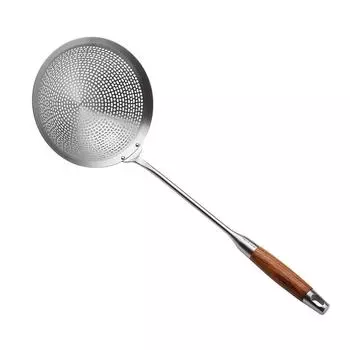 Шумовка-ковш из нержавеющей стали 18/8 для готовки и жарки, кухонные шумовки с деревянной ручкой