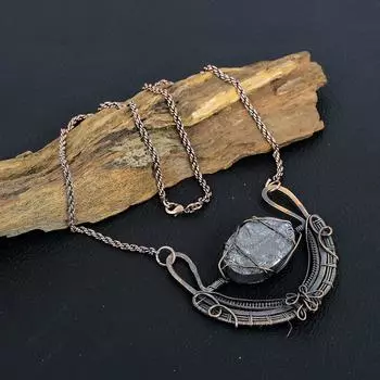 Шунгитовый грубый драгоценный камень, медная проволока, ювелирные изделия ручной работы, очаровательное ожерелье для нее 18 Inches With Adjustable серый