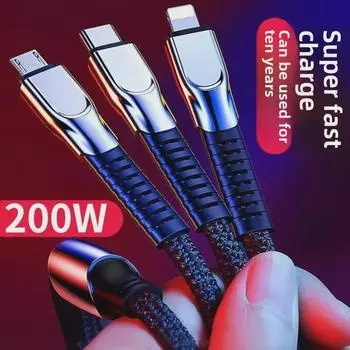 Shunwangshun High-End 3-in-1 240W Super Fast Charging Cable for Mobile Phones Black-419 Duckbill 3-in-1
