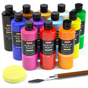 Shuttle Art Acrylic 12 Large Paint Quick Water Easy to Art Adult Coloring For Art Schools Paint, Colors, 473ml, Capacity, Set, Drying, Stylist,