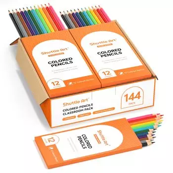 Shuttle Art Colored 12 144 шт. Цветная яркая раскраска, большая партия, подарки для начальной школы, детского сада, карандаши, краски, набор, ручки,