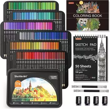 Shuttle Art Colored 174 Color Colored Adult Coloring Metallic Pencil Illustration Удобные для празднования Подарочные карандаши, набор, Карандаши на масляной основе,