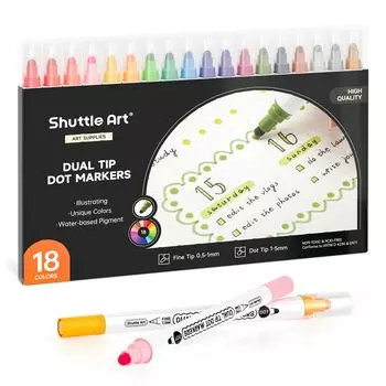 Shuttle Art Fine Twin Pen маркер ручка набор из 18 цветов двойной наконечник жирный и тонкий яркий маркер линейка круг горошек иллюстрация Примечание