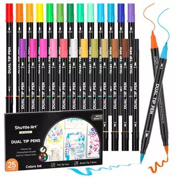 Shuttle Art Watercolor 25 Color Brush Twin включает в себя 1 раскрашиваемую быструю картинку для искусства Art Case Included Brush, Water-Based Pen, Set, Pen, Marker,