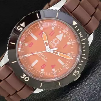 ШВЕЙЦАРСКИЕ 40 ММ МУЖСКИЕ ЧАСЫ TITUS ВОССТАНОВЛЕННЫЕ С ПОВОРОТНЫМ БЕЗЕЛЕМ И ОРАНЖЕВЫМ ЦИФЕРБЛАТОМ 430548-2 R103-a430548