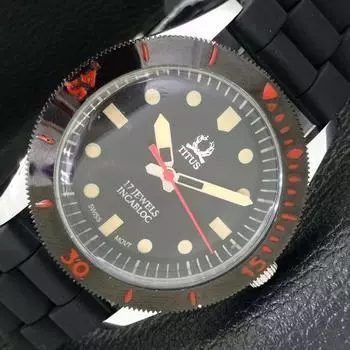 ШВЕЙЦАРСКИЕ МУЖСКИЕ 40 ММ ВОССТАНОВЛЕННЫЕ ЧАСЫ TITUS ПОВОРОТНЫЙ БЕЗЕЛЬ ЧЕРНЫЙ ЦИФЕРБЛАТ a430707-2 R104-a430707