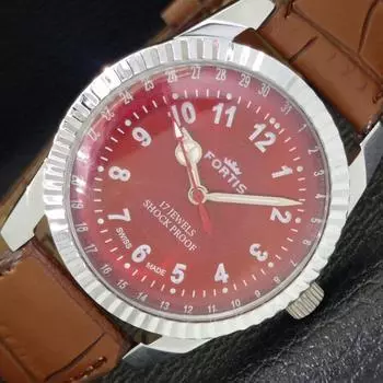 ШВЕЙЦАРСКИЕ МУЖСКИЕ ЧАСЫ С РУЧНЫМ ЗАВОДОМ, ВОССТАНОВЛЕННЫЕ, КРАСНЫЙ ЦИФЕРБЛАТ a430220-2 R102-a430220