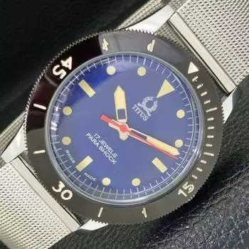 ШВЕЙЦАРСКИЕ МУЖСКИЕ ВОССТАНОВЛЕННЫЕ 40 ММ ЧАСЫ TITUS С ПОВОРОТНЫМ БЕЗЕЛЕМ И СИНИМ ЦИФЕРБЛАТОМ 430577-2 R103-a430577