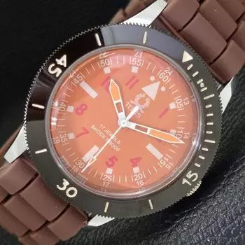 ШВЕЙЦАРСКИЕ МУЖСКИЕ ВОССТАНОВЛЕННЫЕ 40 ММ ЧАСЫ TITUS С ПОВОРОТНЫМ БЕЗЕЛЕМ И ОРАНЖЕВЫМ ЦИФЕРБЛАТОМ 430544-2 R103-a430544