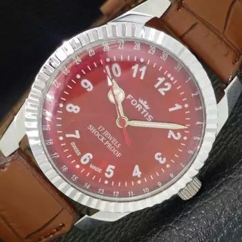 ШВЕЙЦАРСКИЕ МУЖСКИЕ ВОССТАНОВЛЕННЫЕ ЧАСЫ С РУЧНЫМ ЗАВОДОМ, КРАСНЫЙ ЦИФЕРБЛАТ a430222-2 R102-a430222