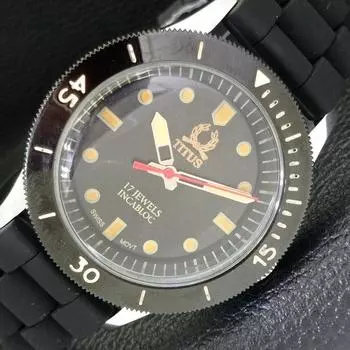 ШВЕЙЦАРСКИЕ МУЖСКИЕ ВОССТАНОВЛЕННЫЕ ЧАСЫ TITUS 40 ММ С ПОВОРОТНЫМ БЕЗЕЛЕМ И ЧЕРНЫМ ЦИФЕРБЛАТОМ a430717-2 R104-a430717